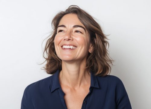 Smiling woman in a navy top